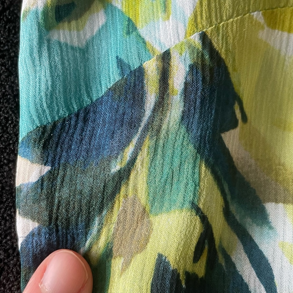 Pendleton Sleeveless Green Blue Floral Silk Ruffle Dress Size 8 Petite - Picture 7 of 14
